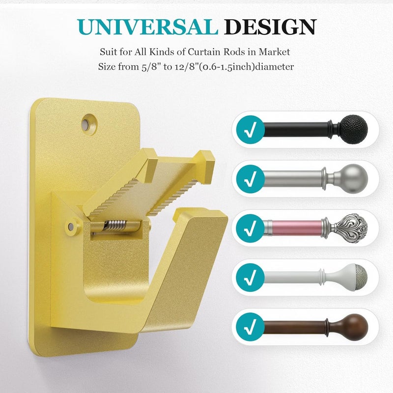 BMONATY Adhesive No Drill Curtain Rod Brackets - Heavy Duty 30LB Holders for Bathroom Bedroom Kitchen, Universal Damage-Free Window Rod Hooks with Nail-Free Installation (8PC Gold) - Image 2